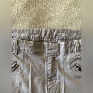 Gap Skinny Khakis Gray Twill Pants Women Zip Button Cotton Spandex Flat Front